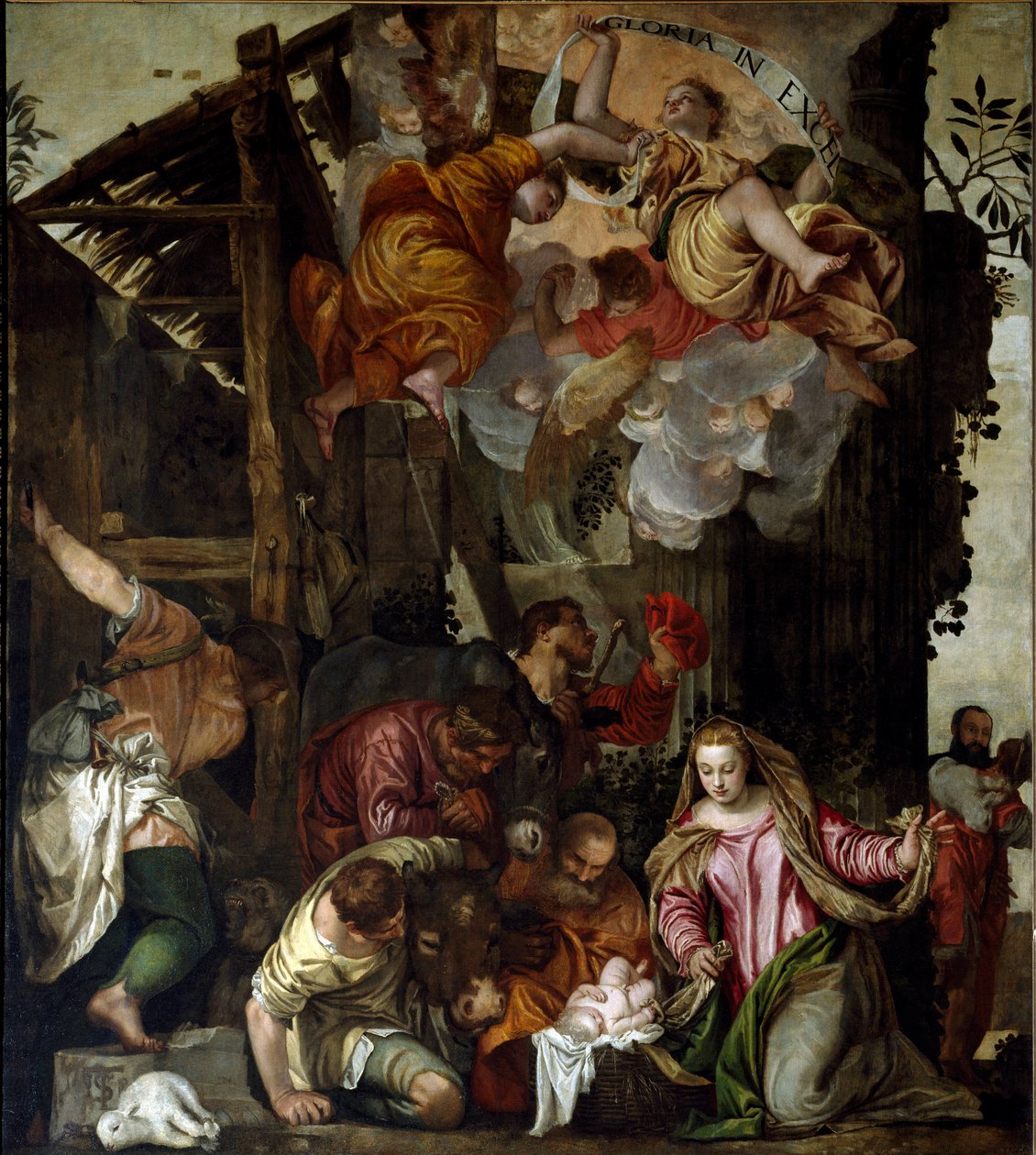 Tilbedelse av gjetere. Maleri av Paolo Caliari kalt Paolo Veronese (1528-1588), ca 1565. Mål: 350x290cm. Olje på lerret. Venezia, SS-basilikaen. Giovanni e Paolo (San Zanipolo), kapell i rosenkransen. Venezia (basilikaen for de hellige Giovanni og Paolo ( av Veronese