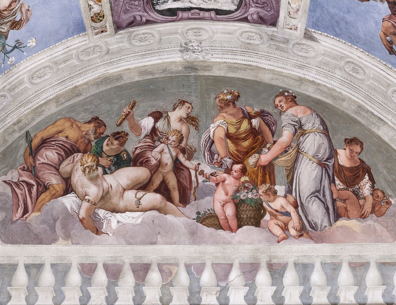 Allegorier om vinter og vår (Vulcan og Venus), Southern Wall, lunette over døren til Crociera-rommet, Hall of Olympus av Veronese
