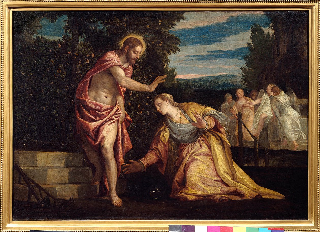 Kristus viser seg for Madeleine (Noli me tangere) Maleri av Paolo Veronese (1528-1588) Dim. 0,67 x 0,97 m. Grenoble. Musee Des Beaux Arts - Kristus viser seg for Maria Magdalena (Noli Me Tangere). Maleri av Paolo Veronese (1528-1588). 0,67 x 0,95 m. Bea av Veronese