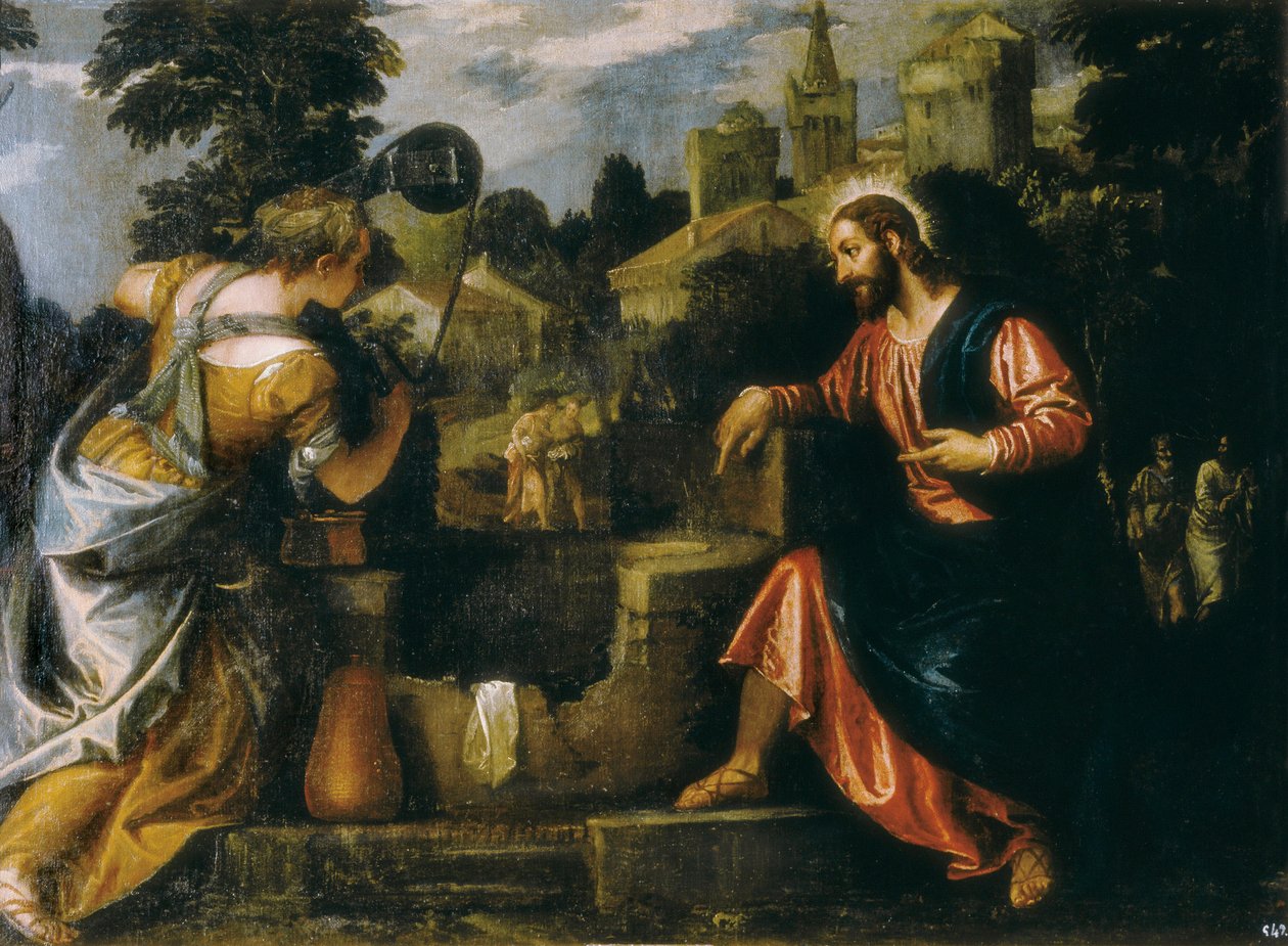 Kristus og den samaritanske kvinnen ved brønnen. Maleri av Paolo Caliari sa Paolo Veronese (1528-1588), 1580. Ekte Monasterio de San Lorenzo de El Escorial. av Veronese