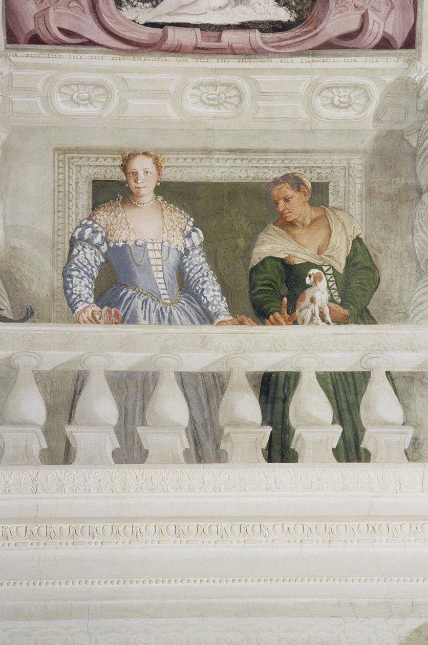 Medlemmer av Barbaro-husholdningen, fra Sala di Olimpo, ca. 1561 (fresco) (detalj) av Veronese