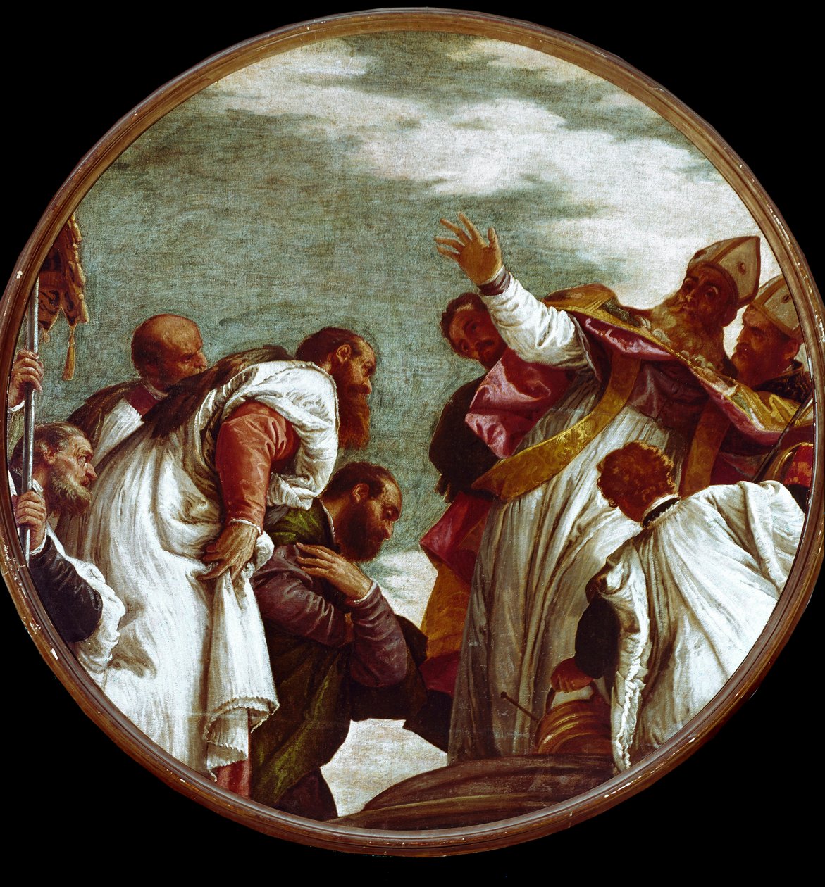Saint Nicholas mottar hyllesten til kontoristen i Mira. Maleri av Paolo Caliari dit Paolo Veronese (1528-1588) av Veronese