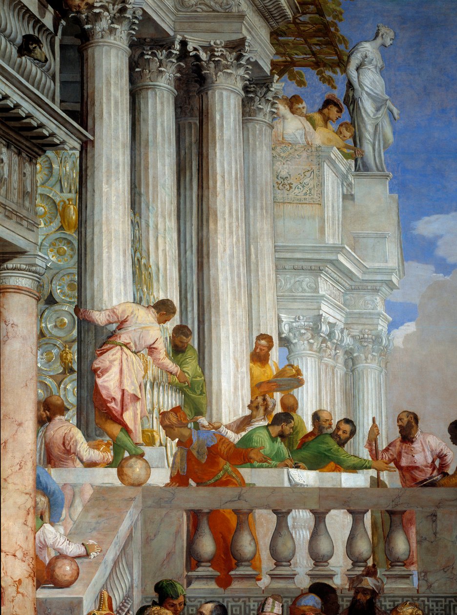 Bryllupet til Cana, detalj: søyler og balkong. Fresco av Paolo Veronese (1528-1588) Ec. fre. av Veronese