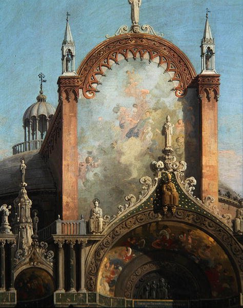 Detalj av Capriccio of a Church (olje på lerret) av Canaletto