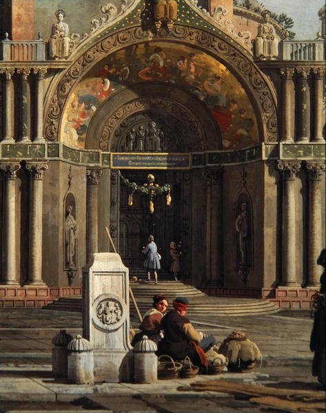 Detalj av Capriccio of a Church (olje på lerret) av Canaletto