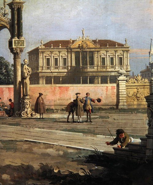 Detalj av et byhus og et offentlig torg (olje på lerret) av Canaletto