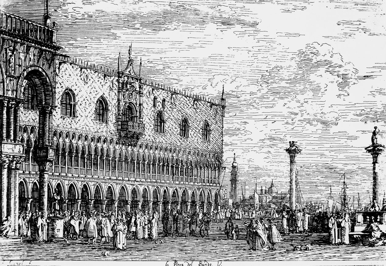 Dogepalasset og Piera del Bando, Venezia, gravering av Giovanni Antonio Canal, kjent som Canaletto (1697-1768), Italia av Canaletto