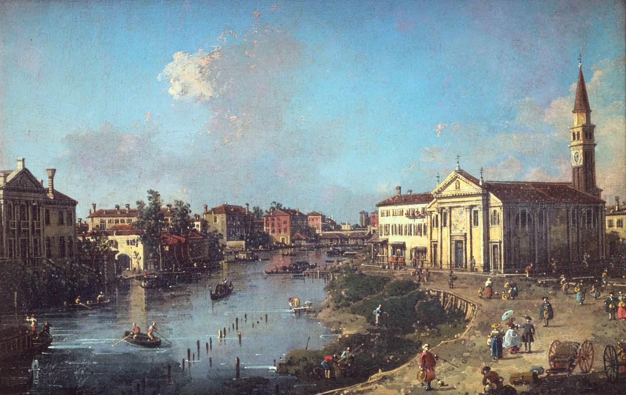 Dolo på Brenta, med kirken St. Rocco og Villa Zanon-Bon av Canaletto