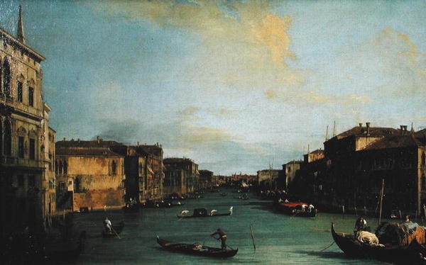 Utsikt over Canal Grande fra Rialtobroen av Canaletto