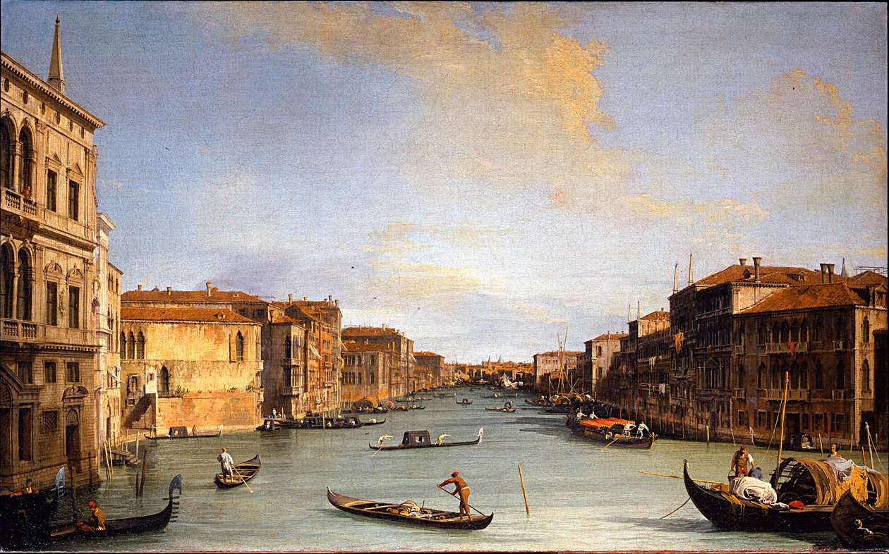 Vue du Grand Canal (Venezia, Italia) (Utsikt over Canal Grande) - Maleri av Giovanni Antonio Canal dit Canaletto (1697-1768), olje på lerret (45x73 cm) av Canaletto