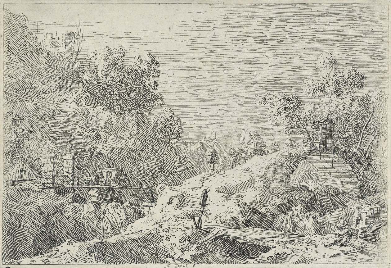 Landskap med fem broer, uten dato (radering) av Canaletto