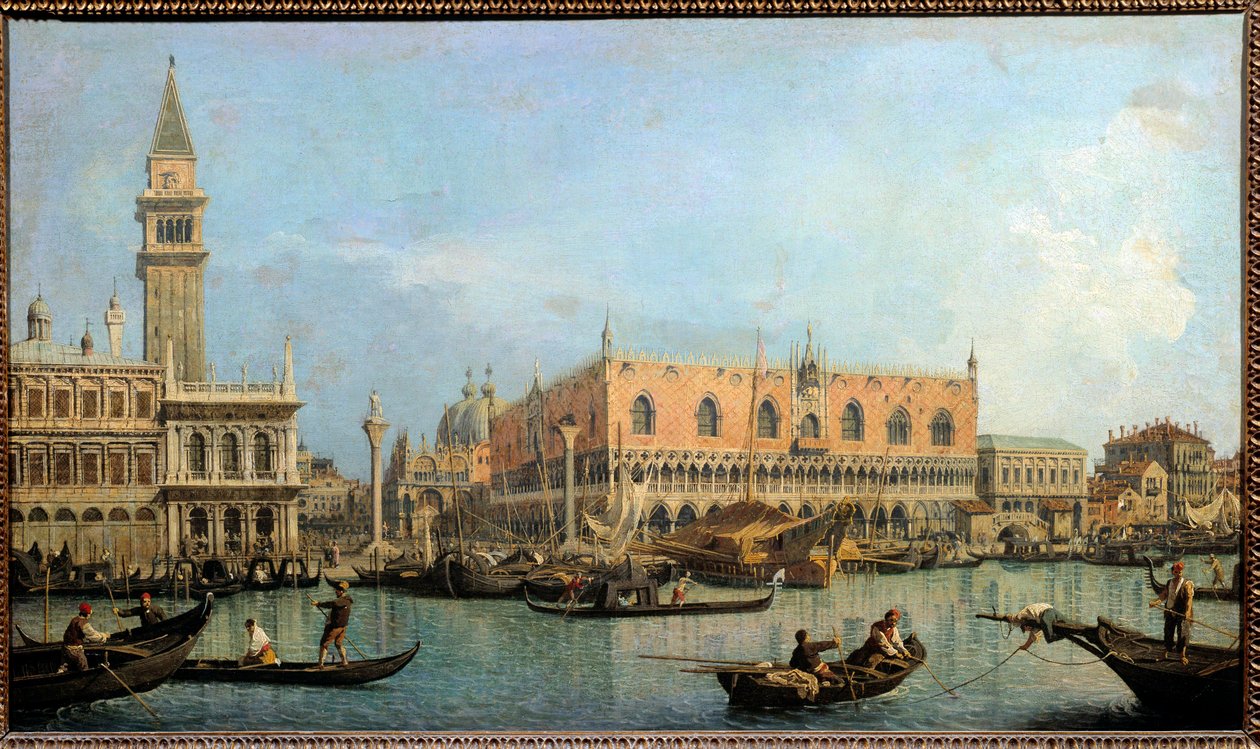Le Mole, utsikt fra bassenget i Saint Mark til Venezia Maleri av Antonio Canal dit Canaletto (1697-1768) 1700-talls søn. 0,47x0,81 m - Moloen fra San Marco-bassenget, Venezia. Maleri av Antonio Canal kalt Canaletto (1697-1768) av Canaletto