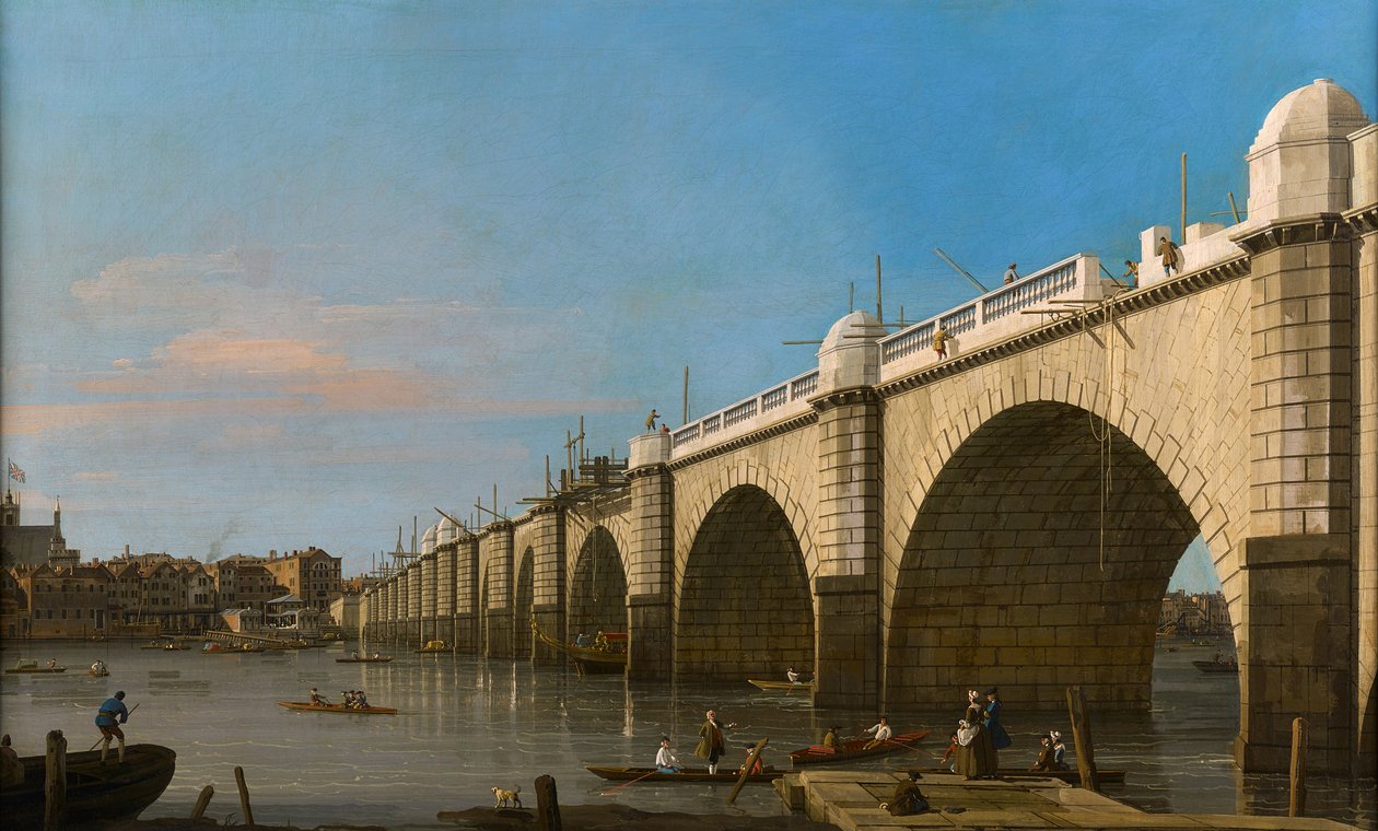 London, Westminster Bridge under bygging, sett fra sørøst av Canaletto