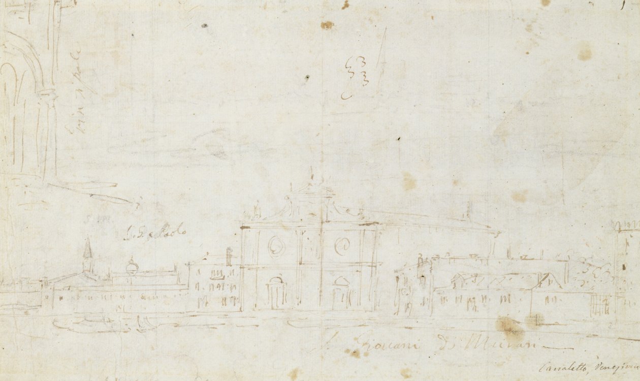 Murano: San Giovanni Dei Battuti, With Venice in the Distance, c.1735-40 (drawing) av Canaletto