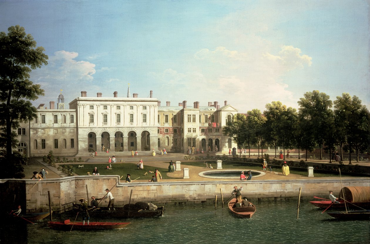 Old Somerset House fra Themsen, London (olje på lerret) av Canaletto