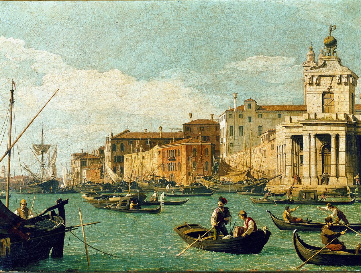 Punta della Dogana og Giudecca Canal, Venezia (olje på lerret av Canaletto