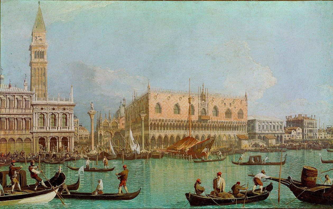 Muldvarpen med hertugpalasset i bassenget til Saint Mark. Utsikt over Venezia, Dogepalasset og Markusplassen tatt fra kanalen. Maleri av Giovanni Antonio Canal dit il Canaletto (1697-1768) av Canaletto