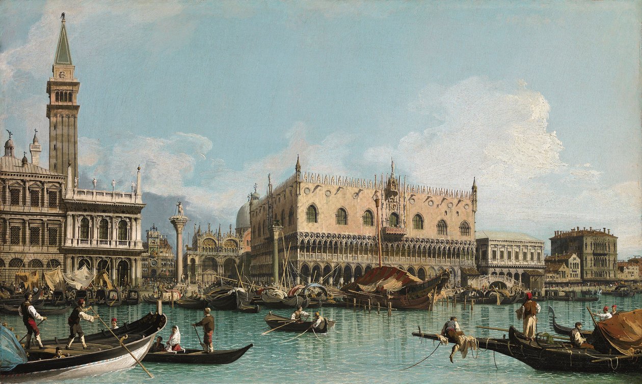 Bryggen nær Piazza San Marco i Venezia, ved Canaletto (1697-1768). Olje på lerret, ca 1729. Ablo-samlingen av Canaletto