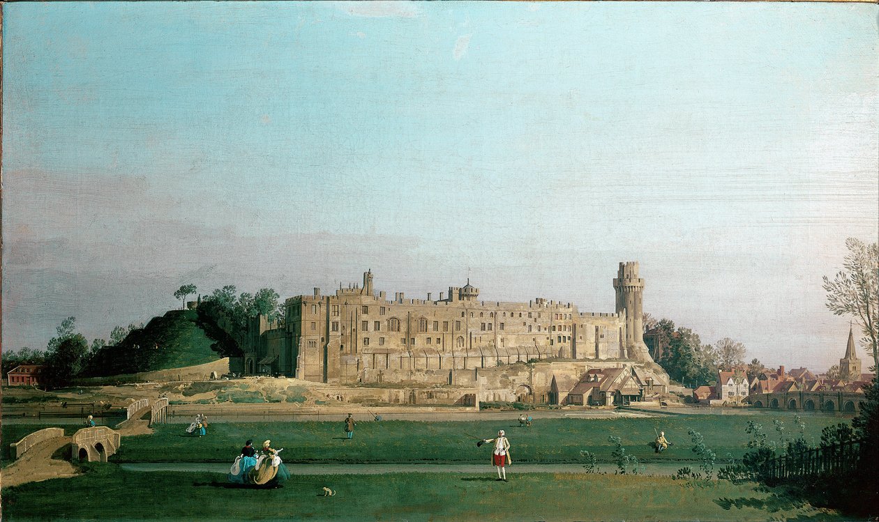 Utsikt over Warwick Castle Maleri av Giovanni Antonio Canal kjent som Canaletto (1697-1768) 1751 ca. Sol. 72x42 cm England, Warwick Castle Collection av Canaletto