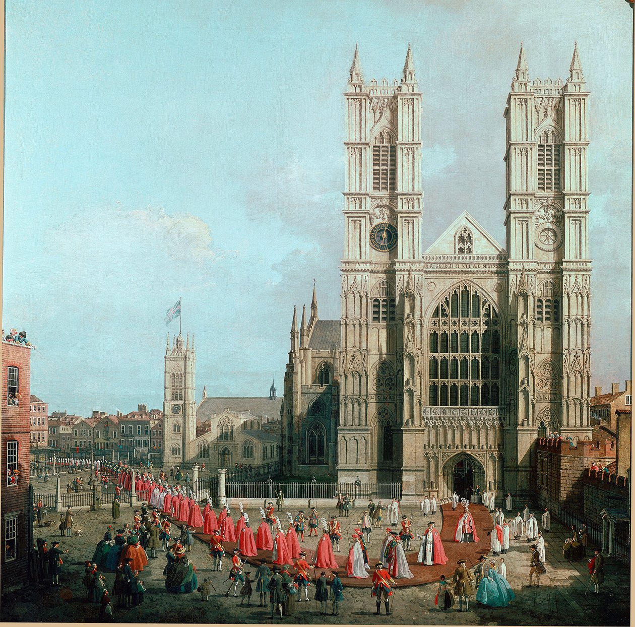 Utsikt over Westminster Abbey og prosesjonen til ridderne av badeordenen Maleri av Giovanni Antonio Canal kjent som The Canaletto (1697-1768) 1749 Søn. 99x101 cm London, Westminster av Canaletto