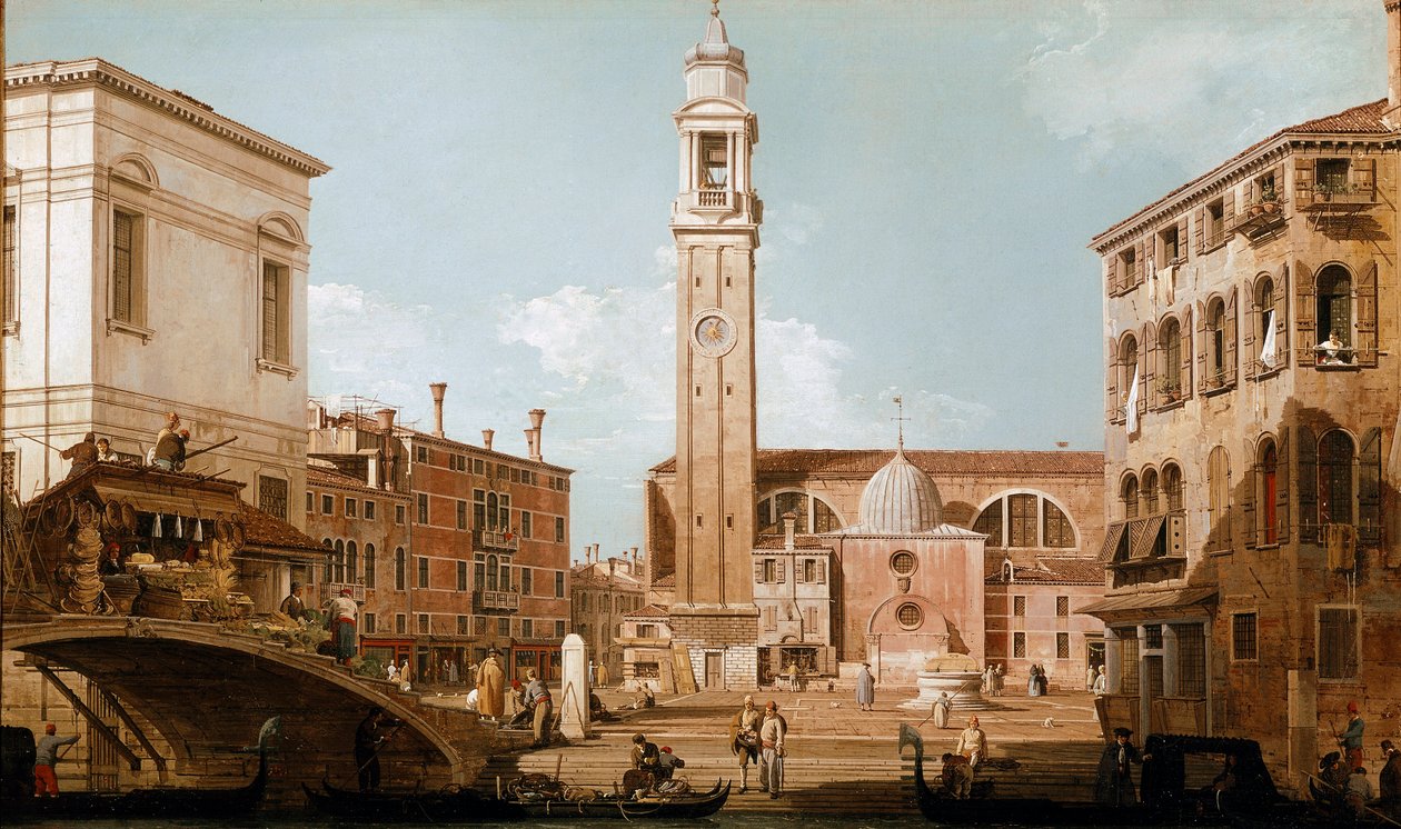 Utsikt over campo dei santi apostoli i Venezia (olje på lerret av Canaletto
