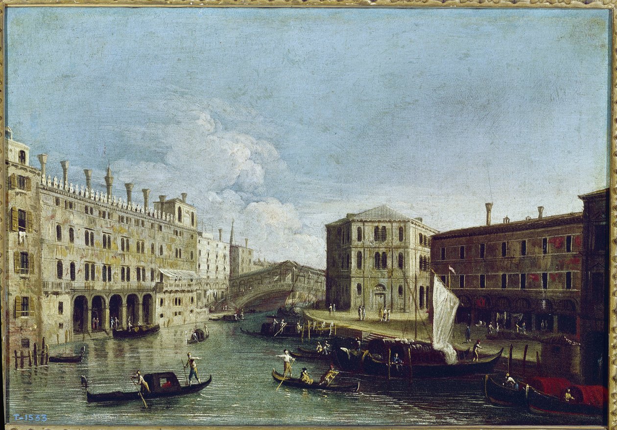 Utsikt over canal grande og rialto, til venstre Fondaco dei Tedeschi (olje på lerret av Canaletto