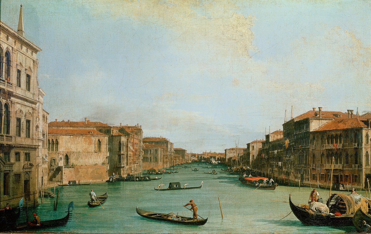 Utsikt over canal grande fra Balbi-palasset, Venezia (olje på lerret av Canaletto