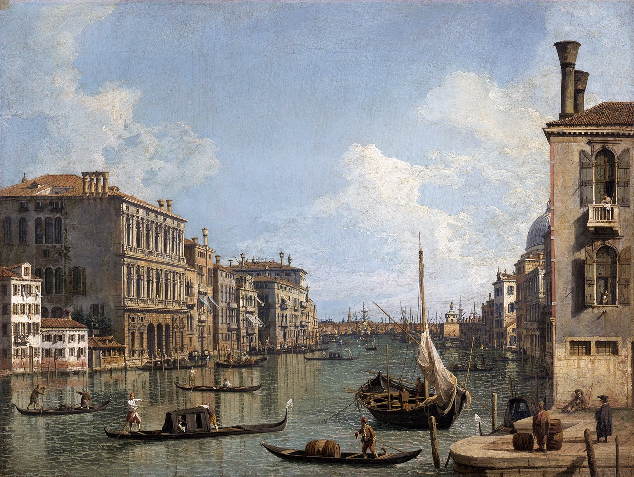 Utsikt over Canal Grande mot Punta della Dogana fra Campo San Vio av Canaletto