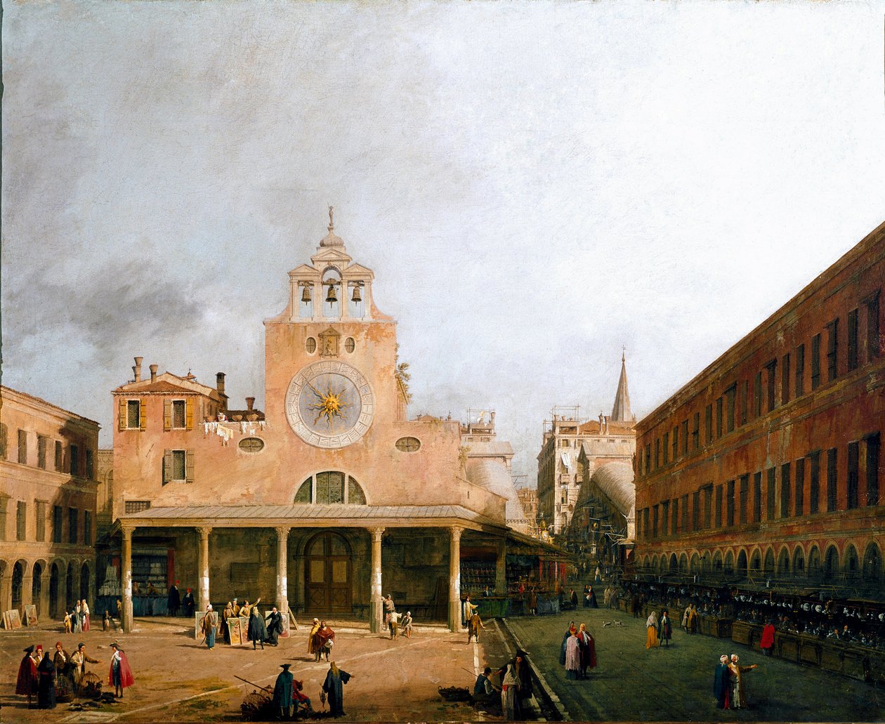 Utsikt over campo san Giacometto et Venezia-maleri av Canaletto (Giovanni Antonio Canal il) (1697-1768) 1729 Dim 95,5x117 cm Dresden, Staatliche Gemaldegalerie av Canaletto
