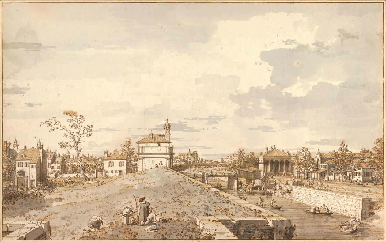 "" Vue de Porta Portello avec le canal Brenta, Padoue "" (Porta Portello med Brenta-kanalen i Padua) Dessin a la plume d