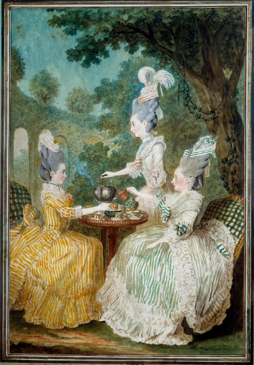 Damene fra Montesson, Crest og Damaskus tar akvarellen av Louis carrogis dit Carmontelle (1717-1806) 1773. Paris, Musee Carnavalet av Carmontelle