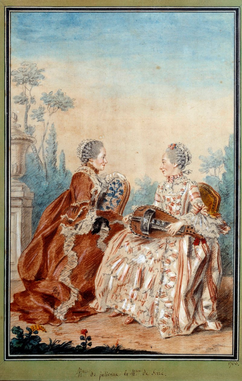Madame de Julienne og Madame de Serre lager akvarellmusikk av Louis carrogis dit Carmontelle (1717-1806) fra 1700-tallet. Paris, Musee Carnavalet av Carmontelle