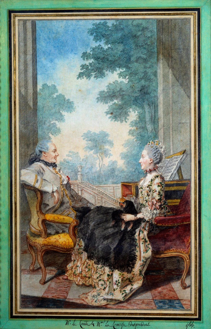 Monsieur og Madame Despourdons akvarell av Louis Carrogis Carmontelle (1717-1806) 1766 Paris, Musee Carnavalet av Carmontelle