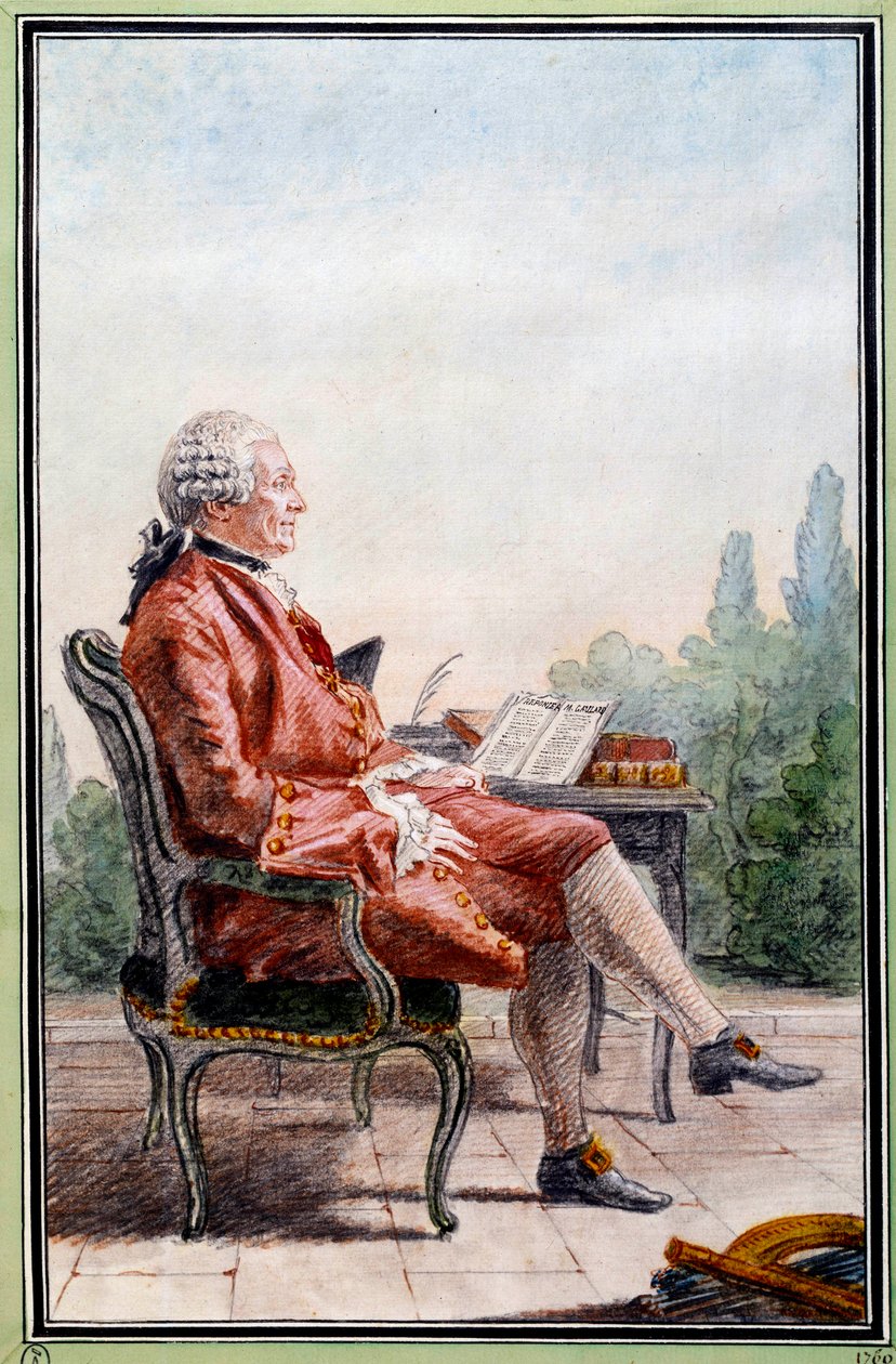 Portrett av Charles Marie de La Condamine (1701-1774), oppdagelsesreisende og en fransk vitenskapsmann. Akvarell av Louis Carrogis Carmontelle (1717-1806). Chantilly fra 1700-tallet. Conde-museet av Carmontelle
