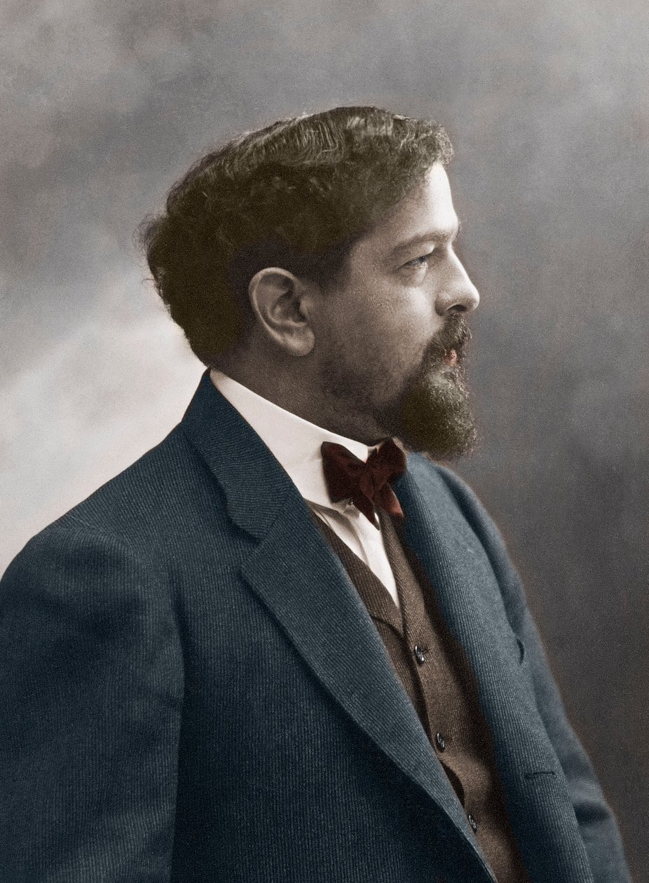 Fransk komponist Claude Debussy (1862-1918) - Portrett av den franske komponisten Claude Debussy (1862-1918) 1908 - foto Nadar - digital fargelegging av Nadar