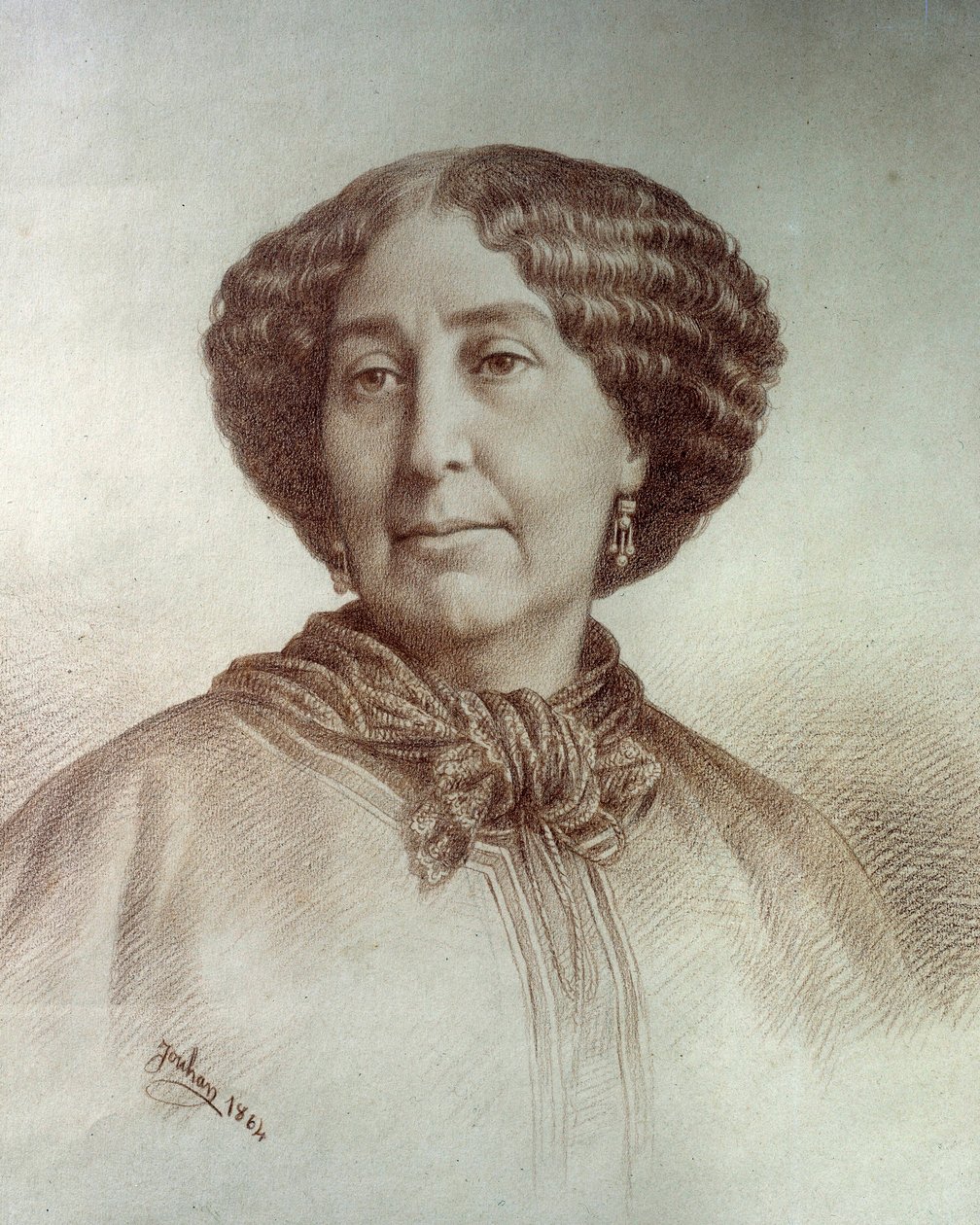 Portrett av bokstavkvinnen George Sand (1804-1876) Aurore Dupin, Barones Dudevant Tegning av Rene Jouhan (1835-?) fra et fotografi av Nadar av Nadar