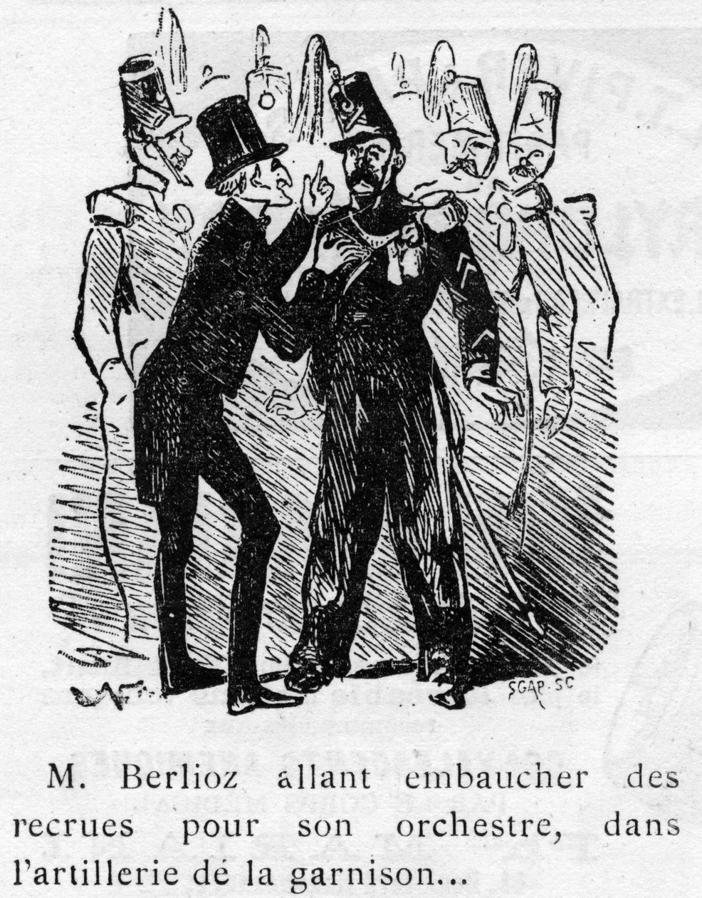 Tegneserie om arbeidet til Berlioz (1803-1869) designet av Nadar i 1856 for Journal pour rire. av Nadar