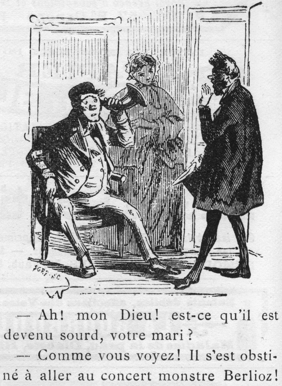 Tegneserie om arbeidet til Hector Berlioz (1803-1869) designet av Nadar i 1856 for Journal pour rire. av Nadar