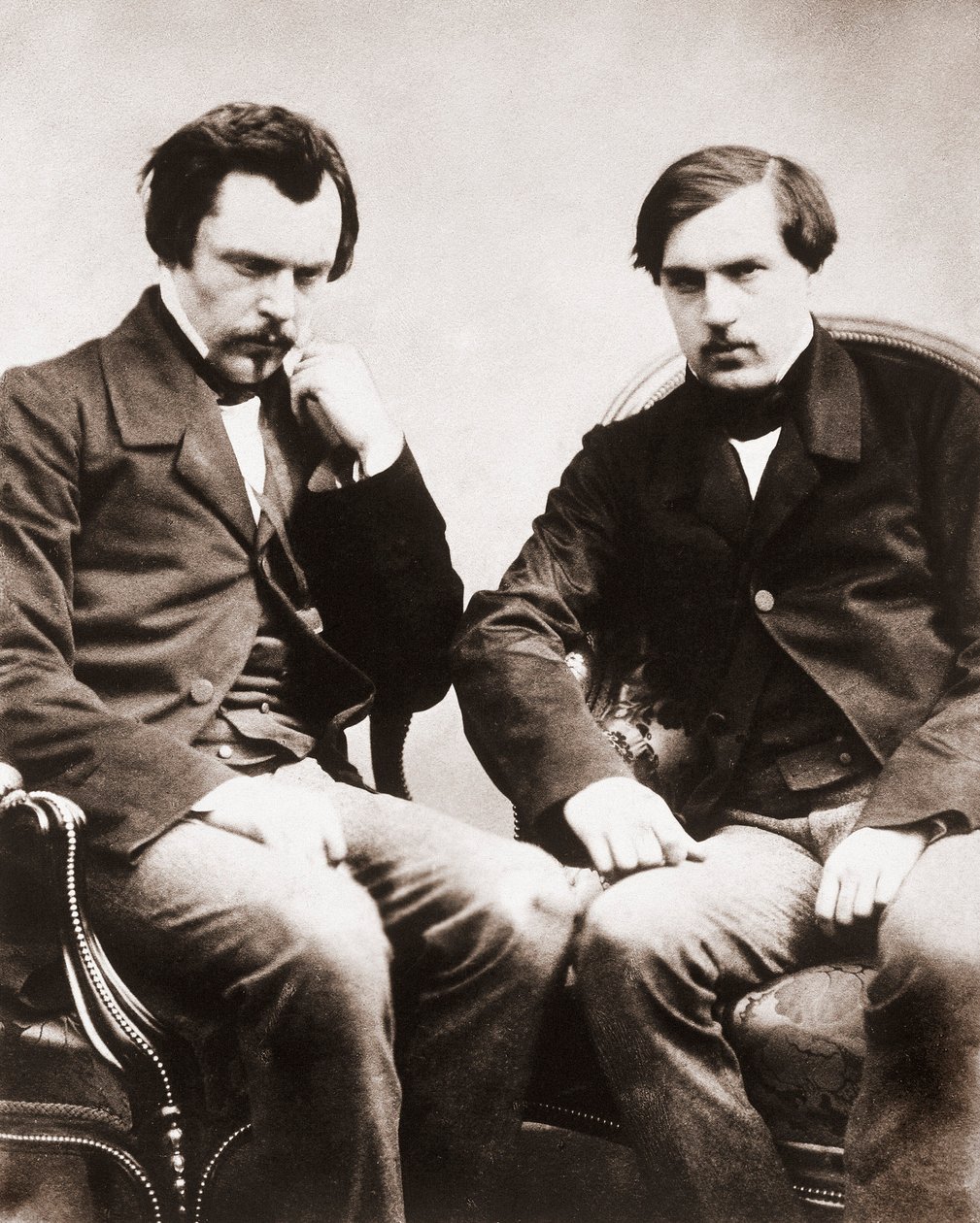 Brødrene Edmond de Goncourt (1822-1896) og Jules de Goncourt (1830-1870) litteraturkritikere og franske forfattere, foto av Gaspard Felix Tournachon dit Felix Nadar (1820-1910) ca. 1855 av Nadar