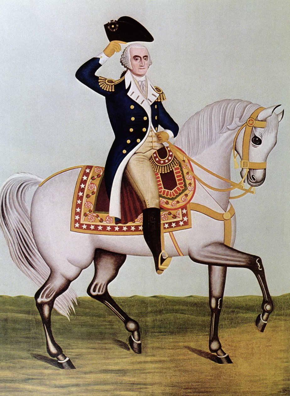 George Washington til hest (farge litho) av (after) American School