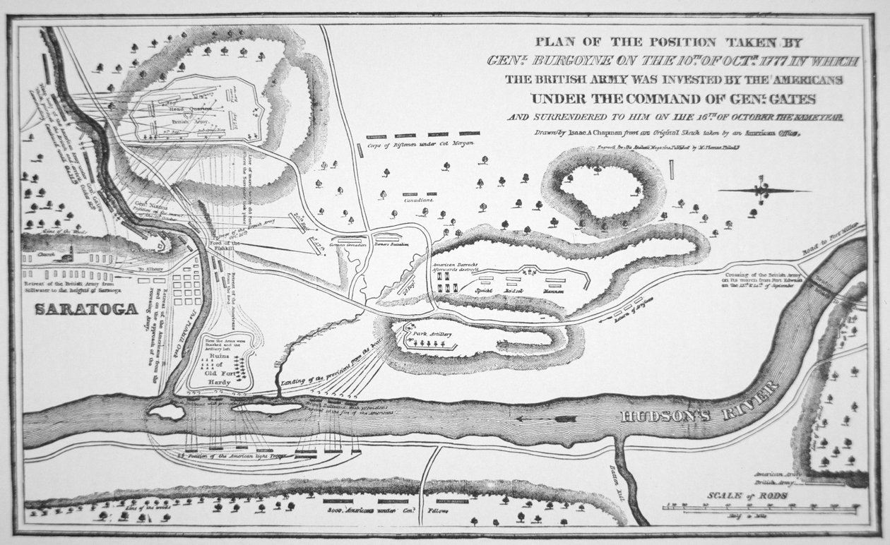 Plan for slaget ved Saratoga, oktober 1777 (litho) av (after) American School