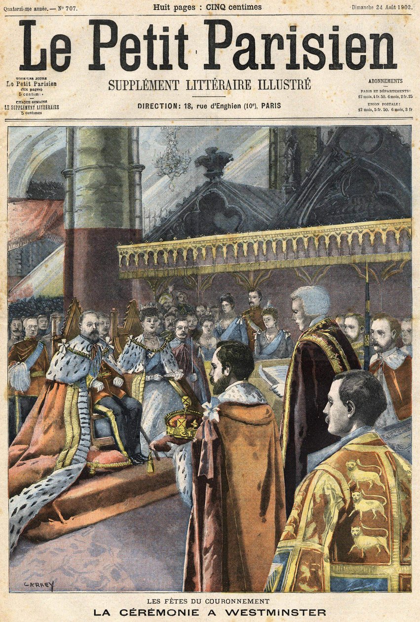 Kroningen av Edward VII i Westminster. Cover The Little Parisien””, 24/08/1902” (gravering) av (after) Carrey