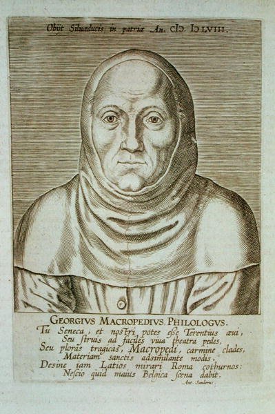 Georgius Macropedius Philologus (ca. 1486-1588) (treblokktrykk) av (after) Dutch School