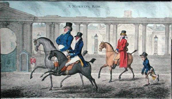 A Morning Ride, etset av James Gillray (1756-1815) utgitt av Hannah Humphrey i 1804 (håndfarget etsning) av (after) English School