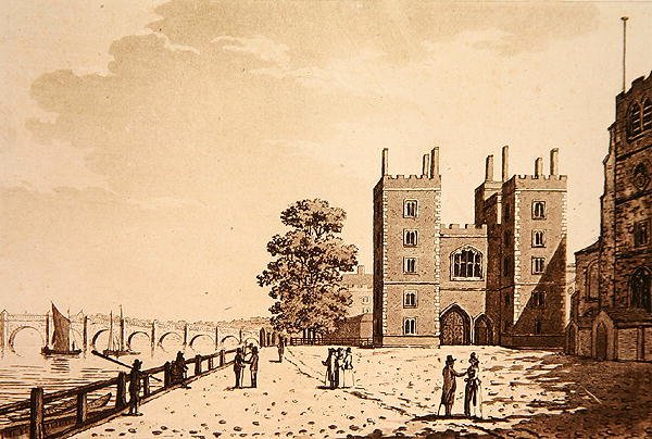 Utsikt over Lambeth Palace, ca. 1800 (akvatint) av (after) English School