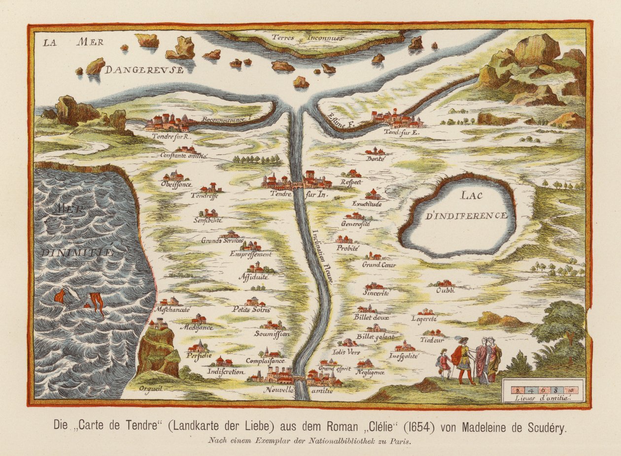 Carte de Tendre, fra Medeleine de Scuderys roman Clelie av (after) French School