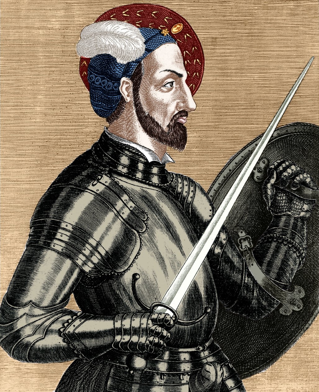 Charles av Bourbon (1490-1527), øverstkommanderende for de franske hærene, graverer fargelagt dokument av (after) French School