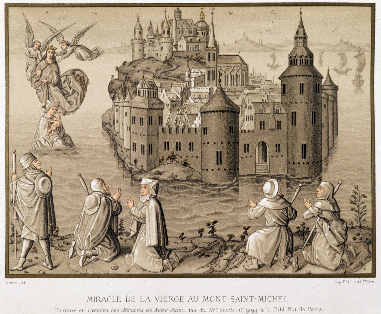 Miracle of the Virgin på Mont-Saint-Michel - faksimile av et camaieu-maleri av "Miraklene til Vår Frue" av (after) French School