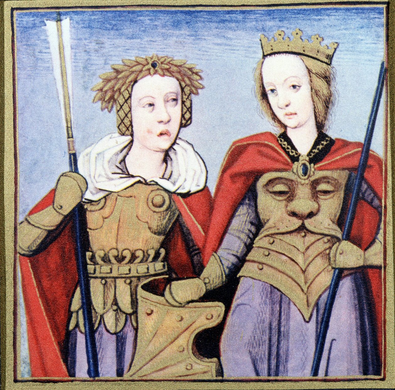 Orithia og Antiopus, Queens of the Amazon etter "The Ladies of Renown" av Boccace. av (after) French School