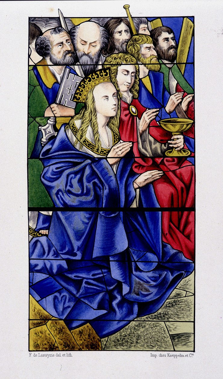 Jomfruen omgitt av apostlene - repro. av et glassmaleri av St Vincent de Rouen-kirken av (after) French School